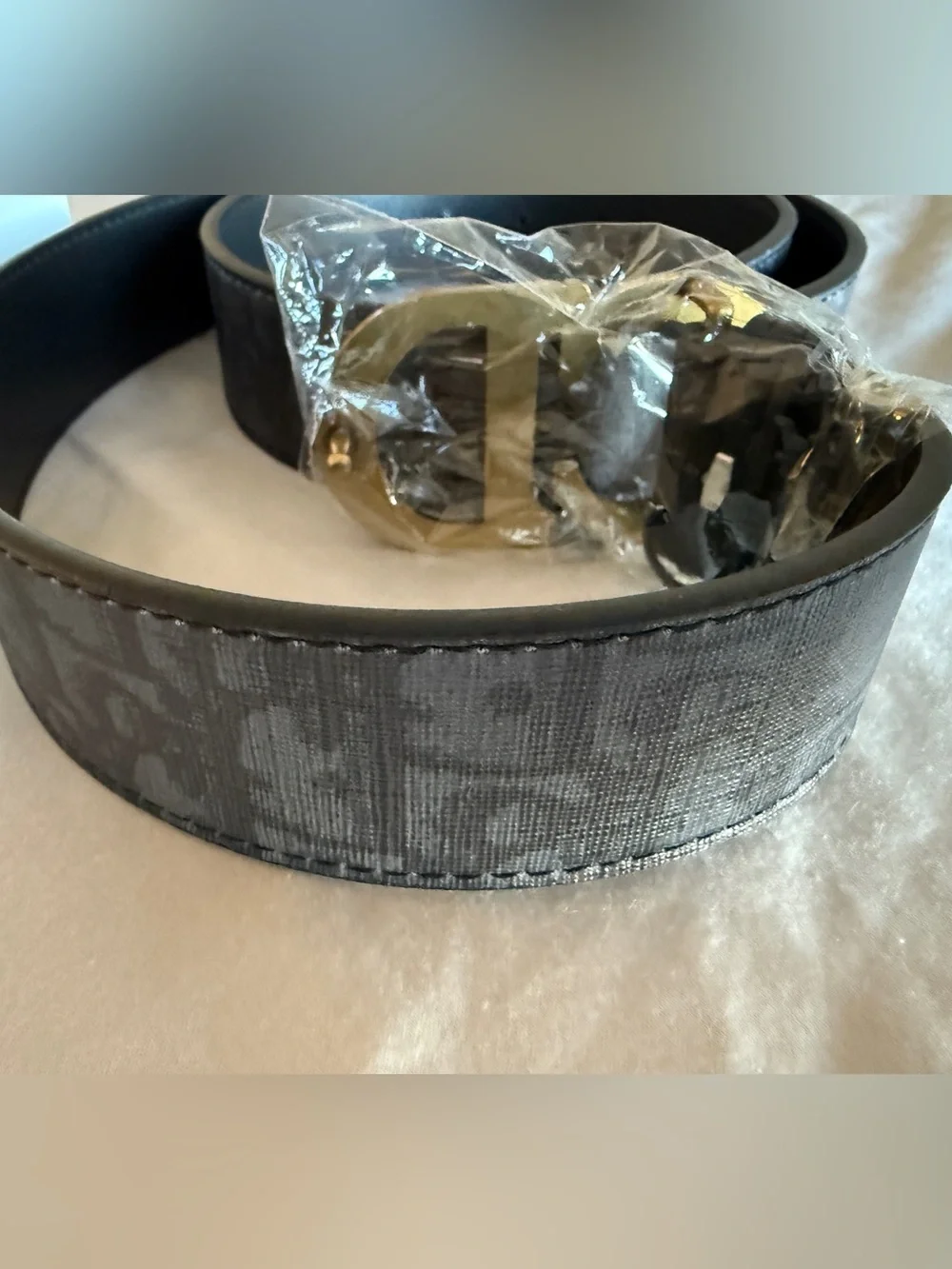 CD-Style Black Leather Belt with Gold Buckle Logo 42” Across 107 cm New